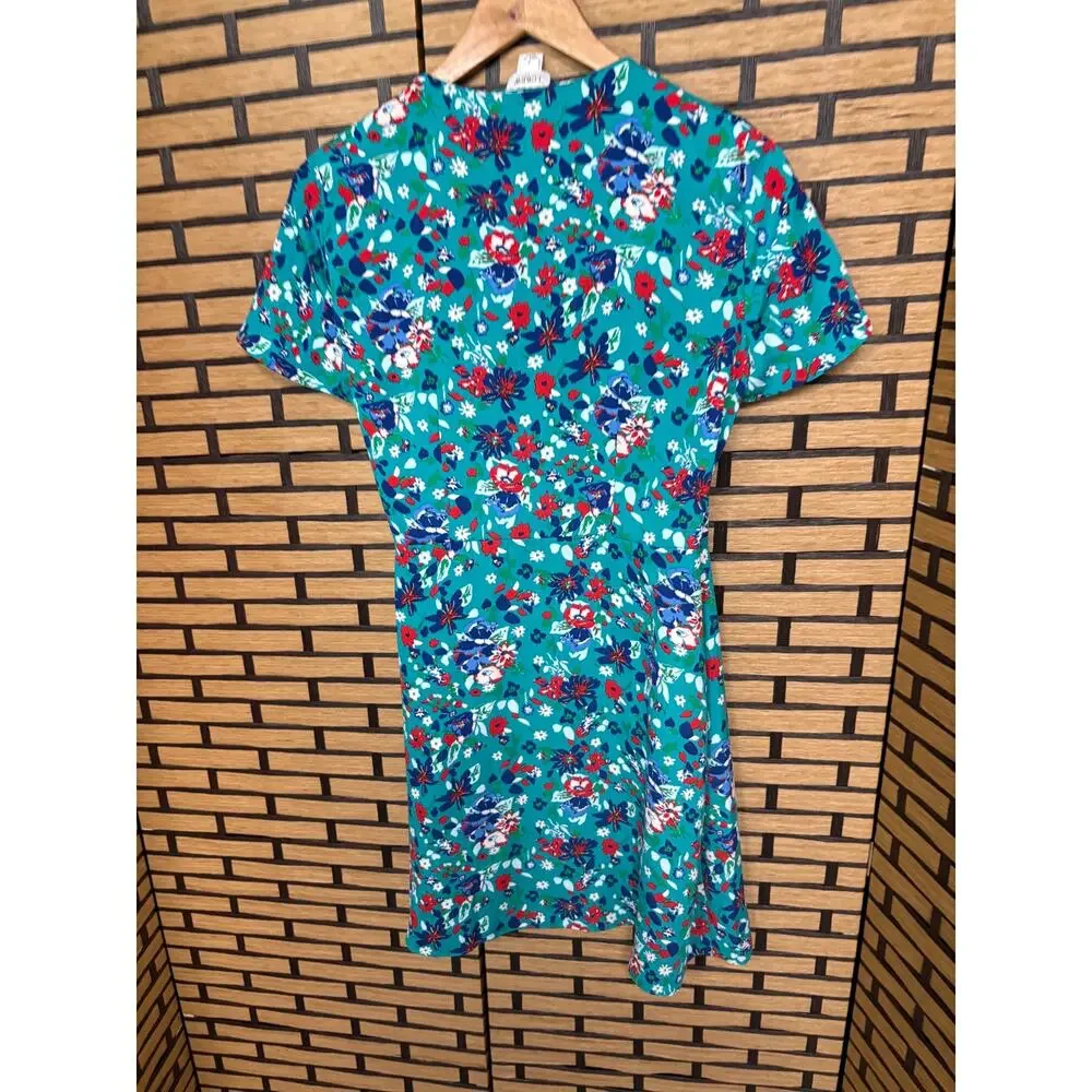 J. Crew Turquoise Floral Wrap‎ Style Dress Size 4